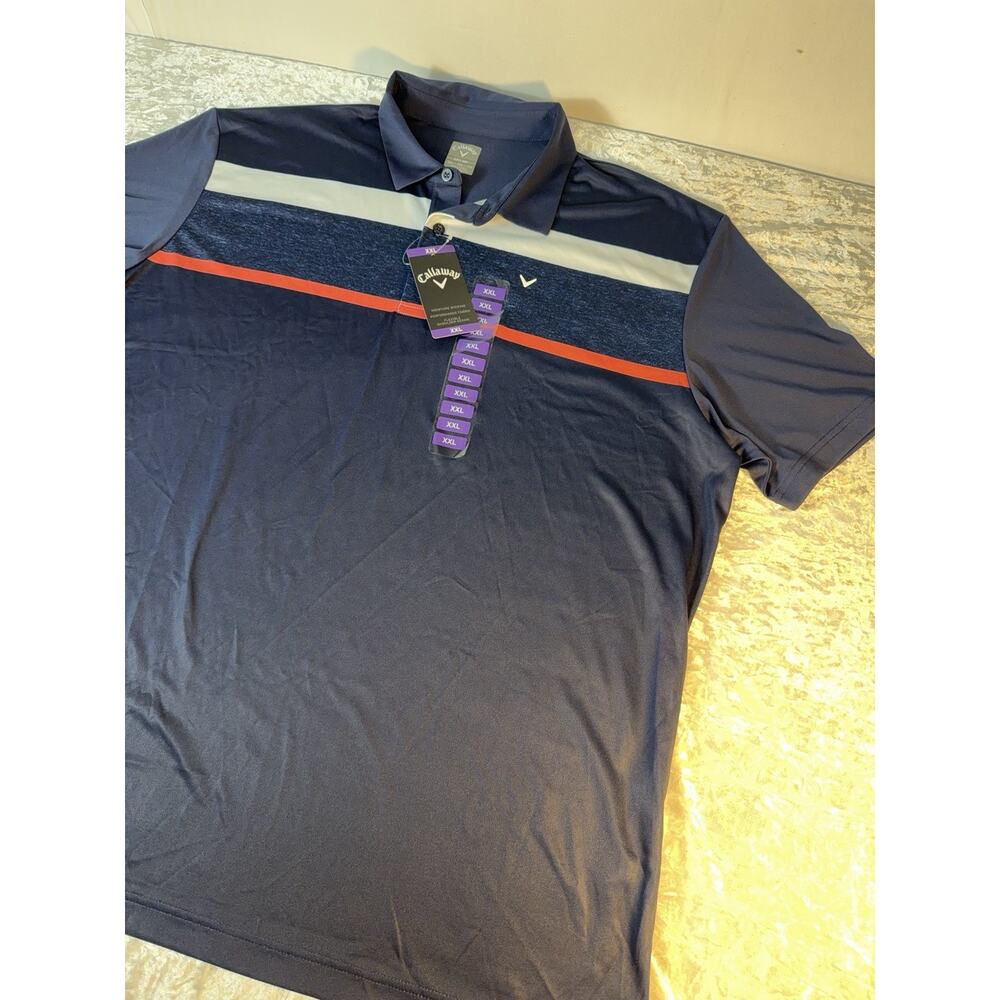 Callaway Golf Polo Shirt XXL NWT Navy Striped Performance Moisture Wicking - Picture 3 of 9